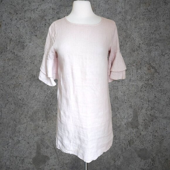 Francesca Bettin 100% Linen‎ Shift Dress S Layered Bell Sleeves Pink Made Italy - Picture 1 of 16